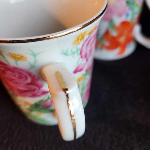 4 Lenox Porcelain Flowers Tea Cups Coffee Garden Glass Set - Picture 11 of 11